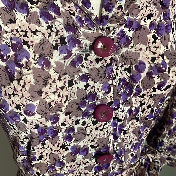 Vintage 1940’s Rayon Jersey Purple Raspberry Print Long Sleeve Dress - Picture 7 of 16